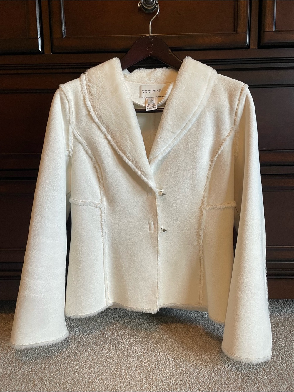 White House Black Market Cream Faux Shearling Button Jacket